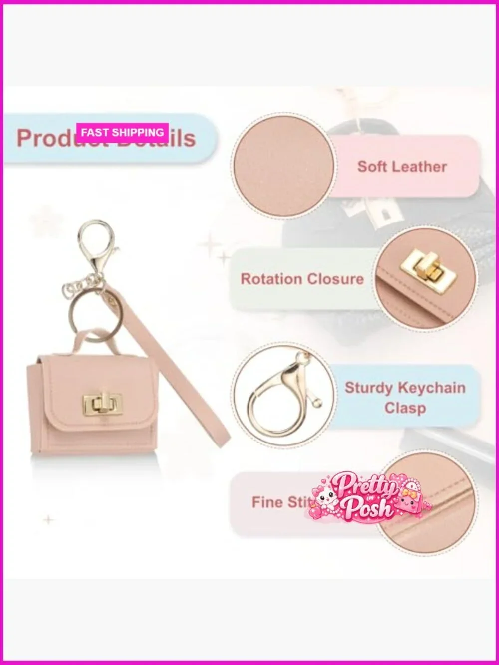 PU Leather Mini Handbag Keychain with Twist Lock and Lobster Clasp